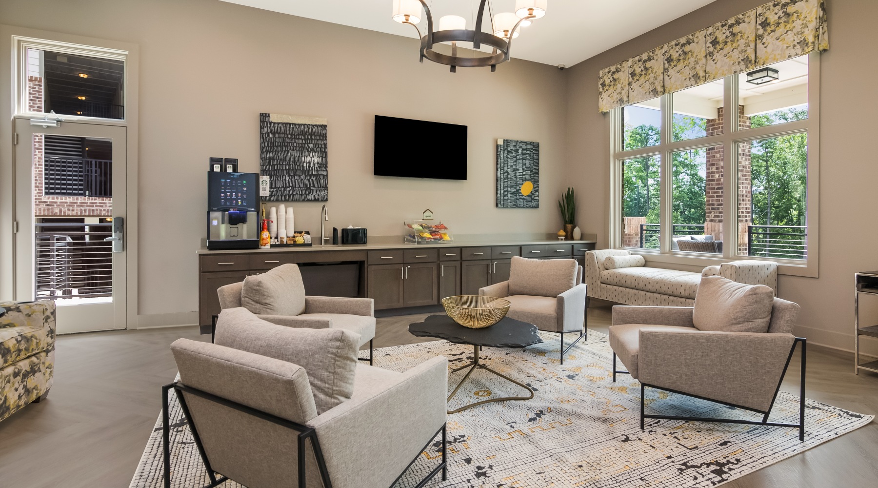 The essence of exceptional living lobby with an island and natural lighting