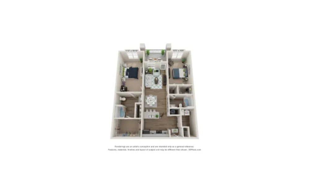 The Greenway - 2 bedroom floorplan layout with 2 bathrooms and 1272 square feet